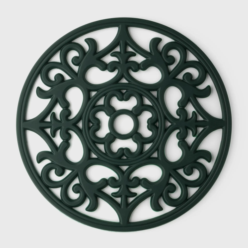 Round Vintage Silicone Trivet - Racing Green
