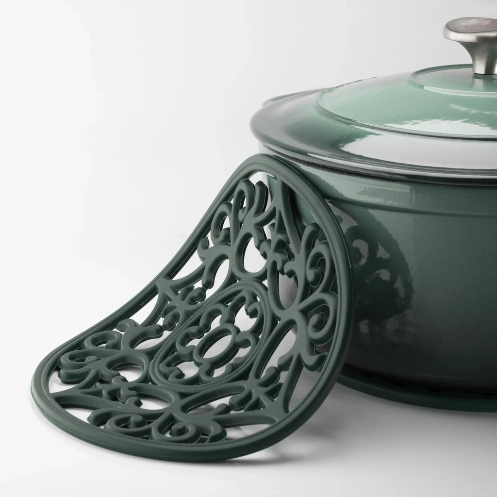 Round Vintage Silicone Trivet - Racing Green