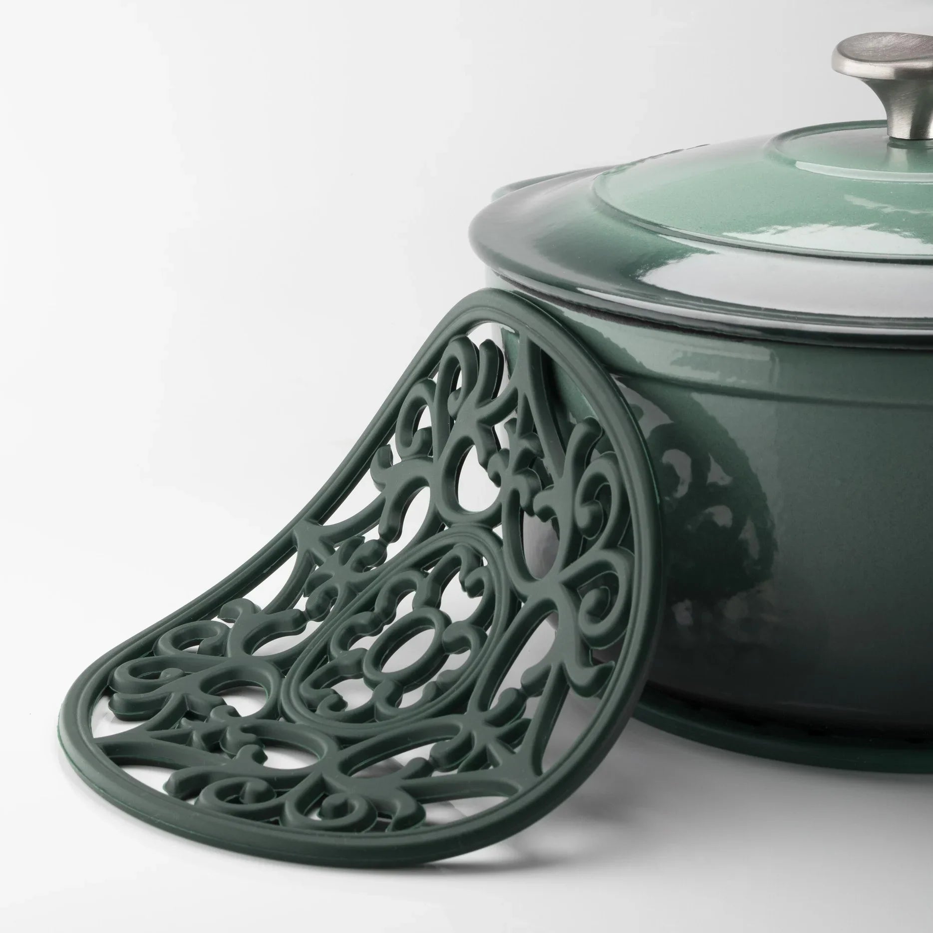 Round Vintage Silicone Trivet - Racing Green