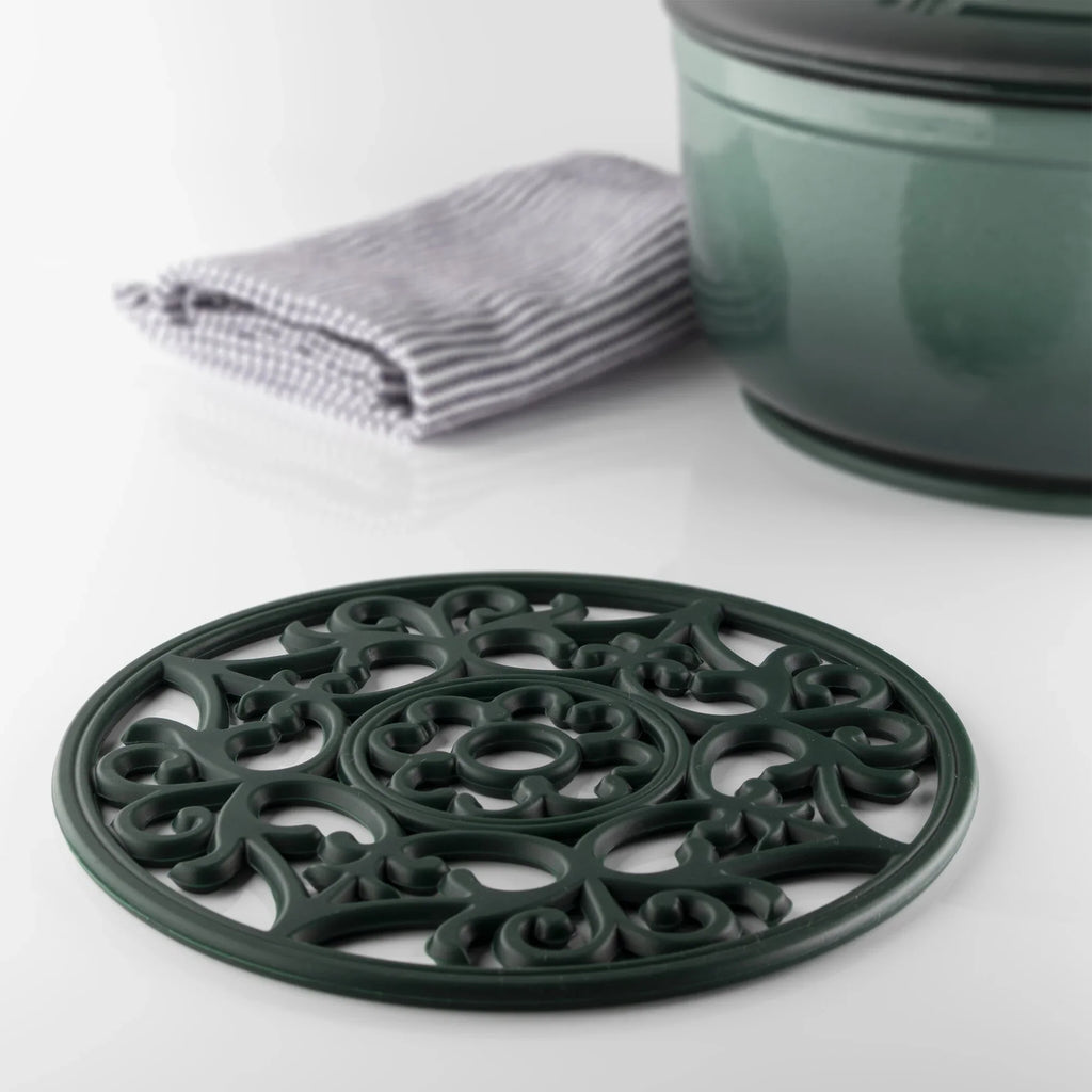 Round Vintage Silicone Trivet - Racing Green